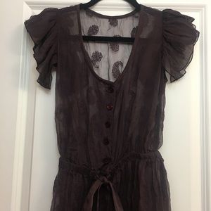 Sheer Brown Ruffle Sleeve Boho Tunic